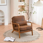 Linen Accent Lounge Chair With Solid Wood Frame, 25.6in D x 34.6in W x 36.6in H