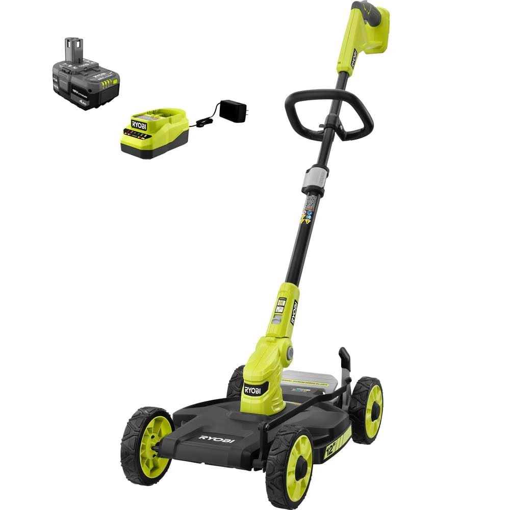 RYOBI ONE+ 18V 12 in. Cordless Battery Mower, String Trimmer And Edger