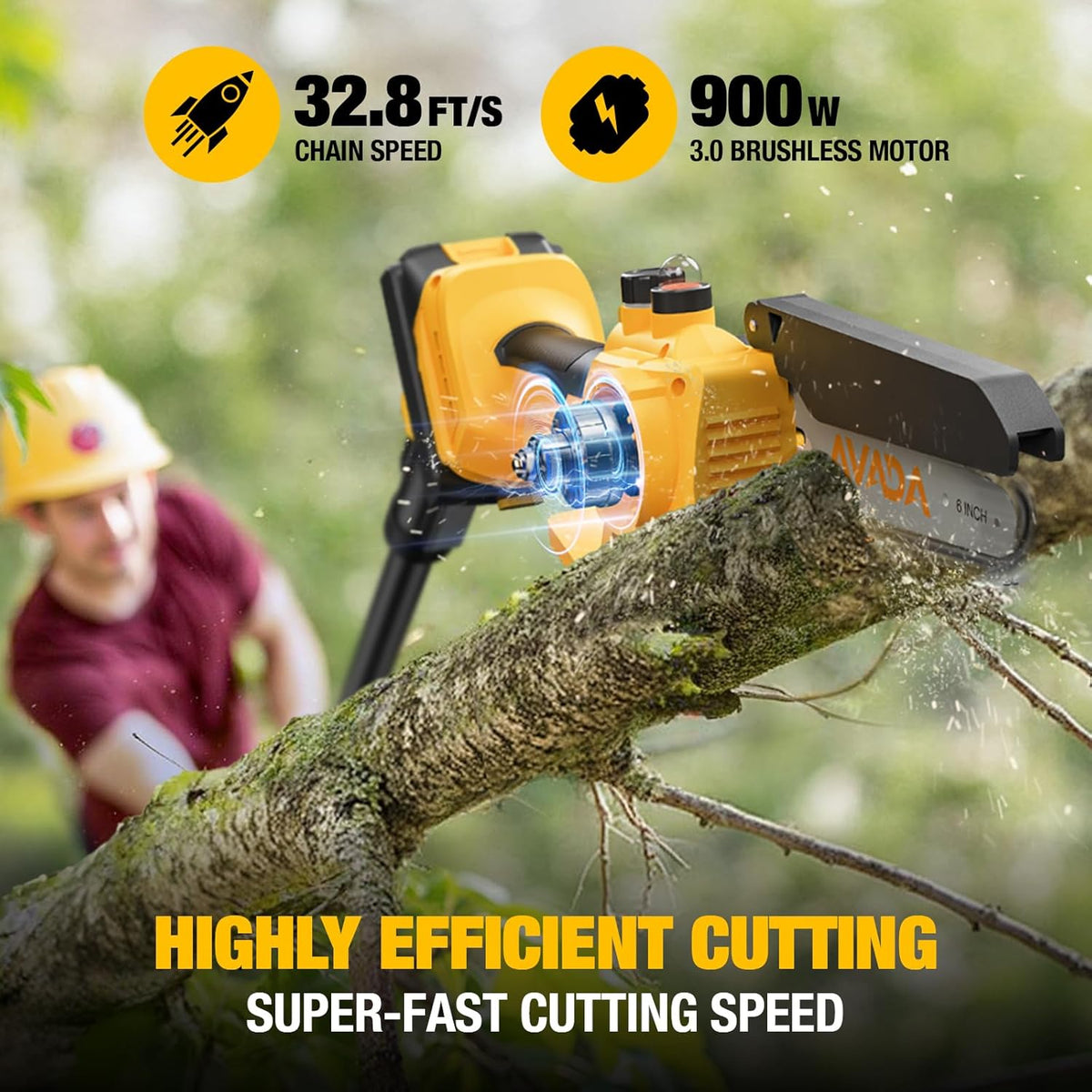 AVADA 2-in-1 Electric Pole Saw With 6 Inch Brushless Mini Chainsaw, 2 x 3000mAh Batteries, 15.7FT Reach