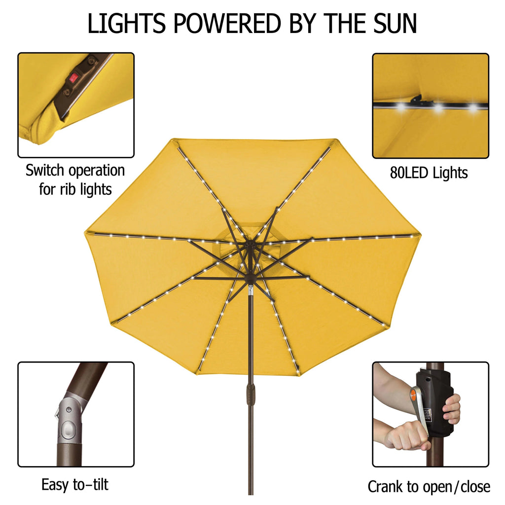 EliteShade 9ft Market Patio Umbrella With 80 LED Lights, Ruby