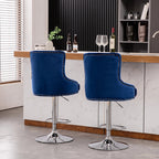 Alexent 2-Piece Swivel Bar Stools, Dark Blue, 43.7-51.6 H, 19.3 W x 18.1 D - Silver Footrest
