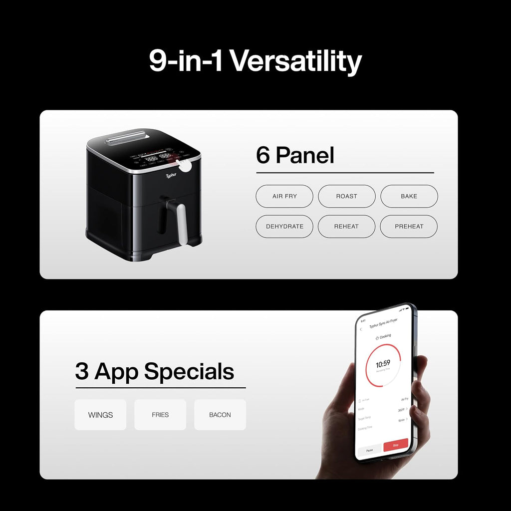 Typhur Sync AI Smart Air Fryer, 8QT Ceramic, Wireless Meat Thermometer, 450F, 120V