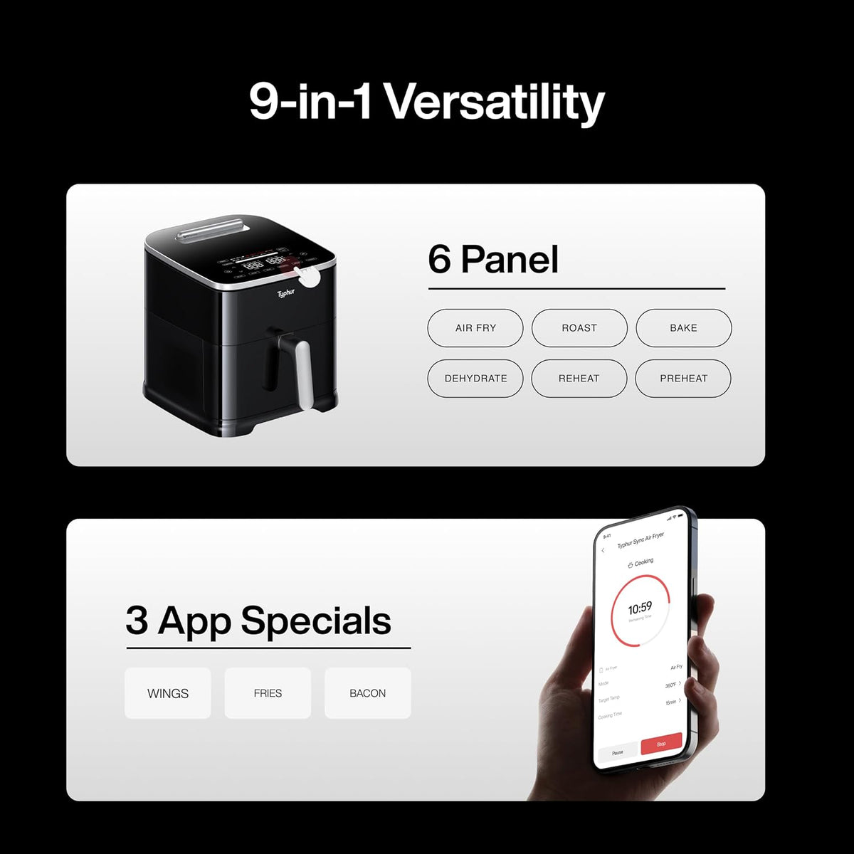 Typhur Sync AI Smart Air Fryer, 8QT Ceramic, Wireless Meat Thermometer, 450F, 120V