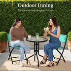 Best Choice Products 3-Piece Patio Bistro Dining Set With Glass Tabletop And Folding Chairs - Gray