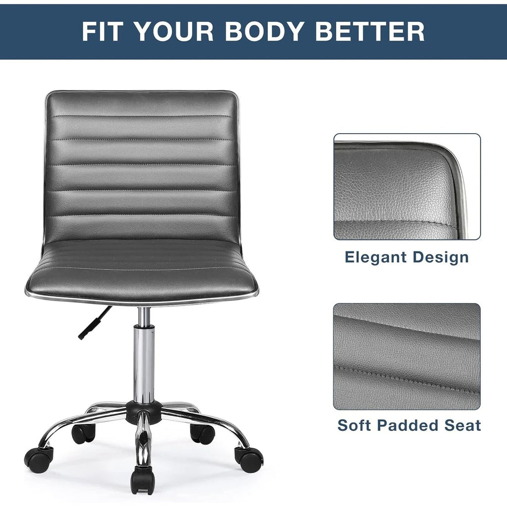 Adjustable Mid-Back Armless Swivel Office Chair With PU Leather - 265 lbs.