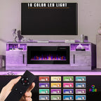 Waleaf TV Stand With 18 in Electric Fireplace And Adjustable Glass Shelves - TVs Up To 65 inch