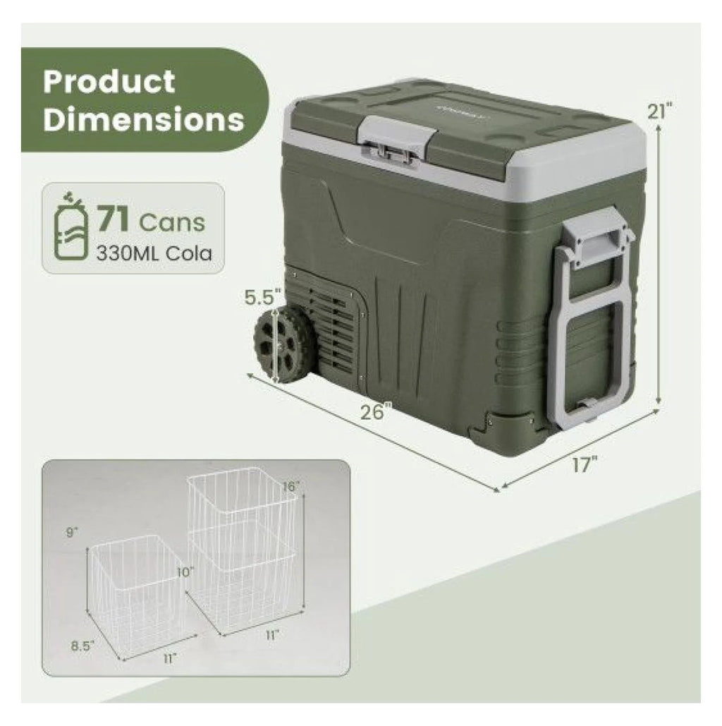 Portable 12V Car Refrigerator Electric Cooler, 35L/50L, Green
