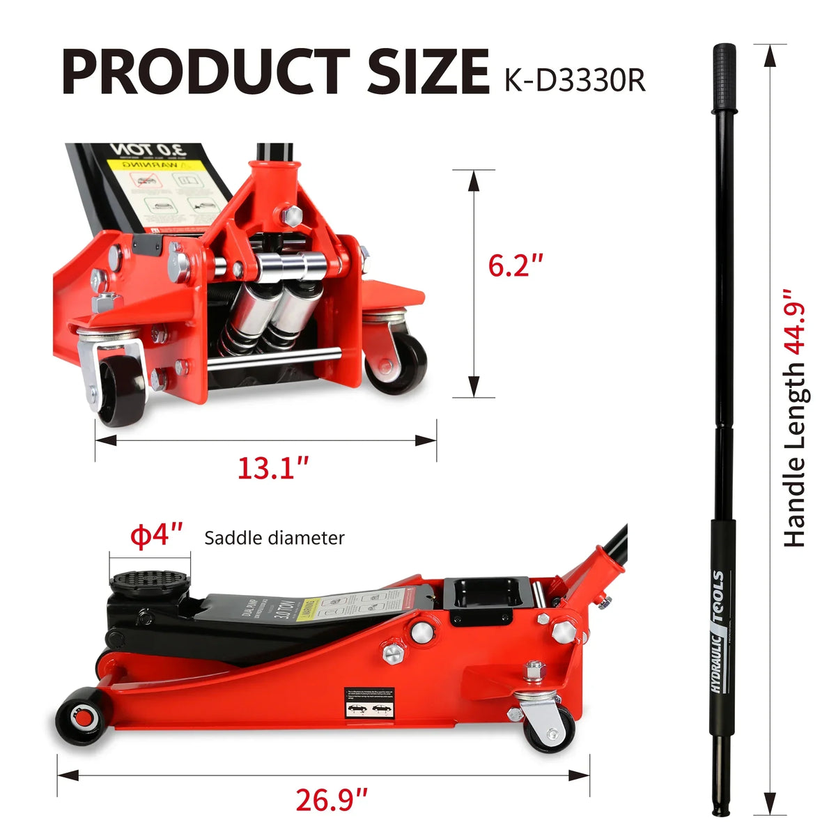 Seizeen Low Profile 3 Ton 6600 lbs Trolley Jack With Dual Lift Pump - Red