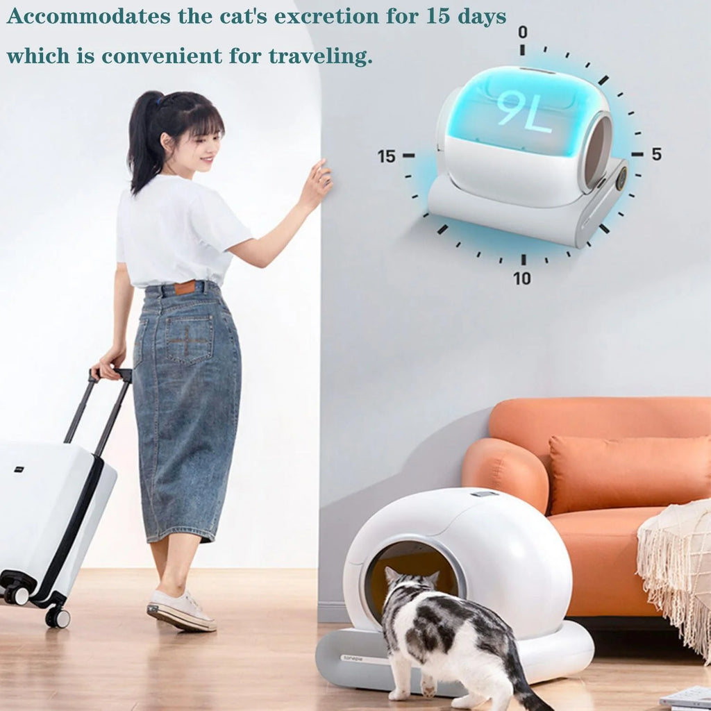 Automatic Cat Litter Box, White, 65L Capacity, 9L Collection Bin - TYSD-1