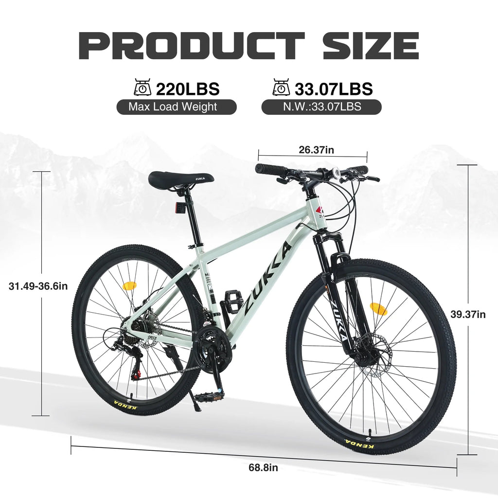 Men's 27.5 in Mountain Bike - 21-Speed Aluminum Alloy Frame, Front Suspension, Double Disc Brakes