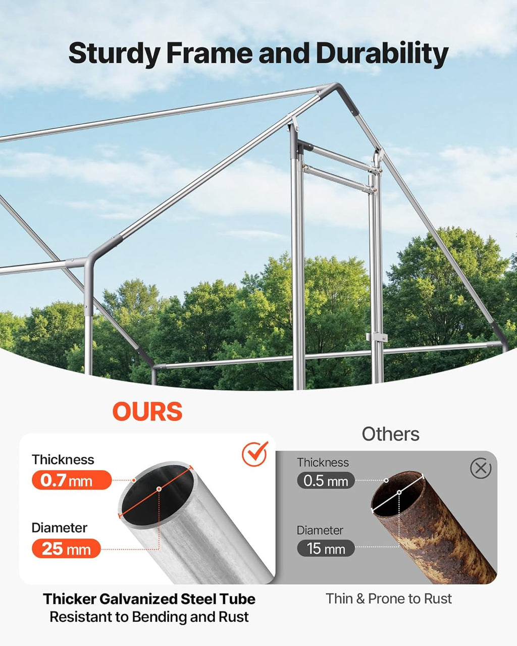 VEVOR Walk-In Metal Chicken Coop With Cover, 19.7 x 9.8 x 6.5 ft, Spire Roof And Security Lock