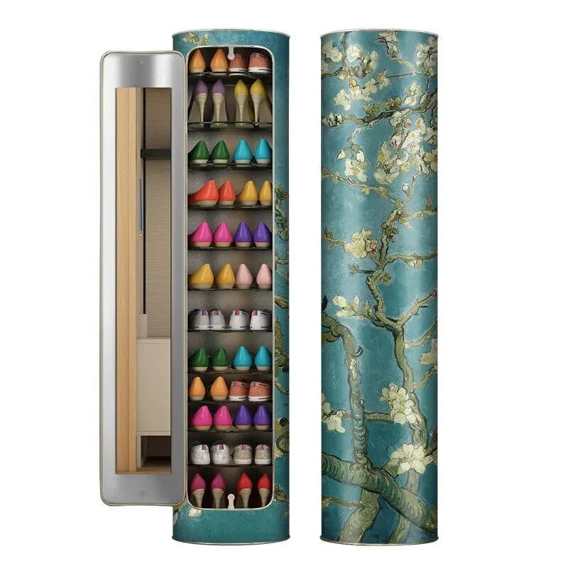 Large-Capacity Multi-Layer Rotating Disinfection Shoe Cabinet With Mirror And Deodorizer - Sizes 66-5 Or 77-6