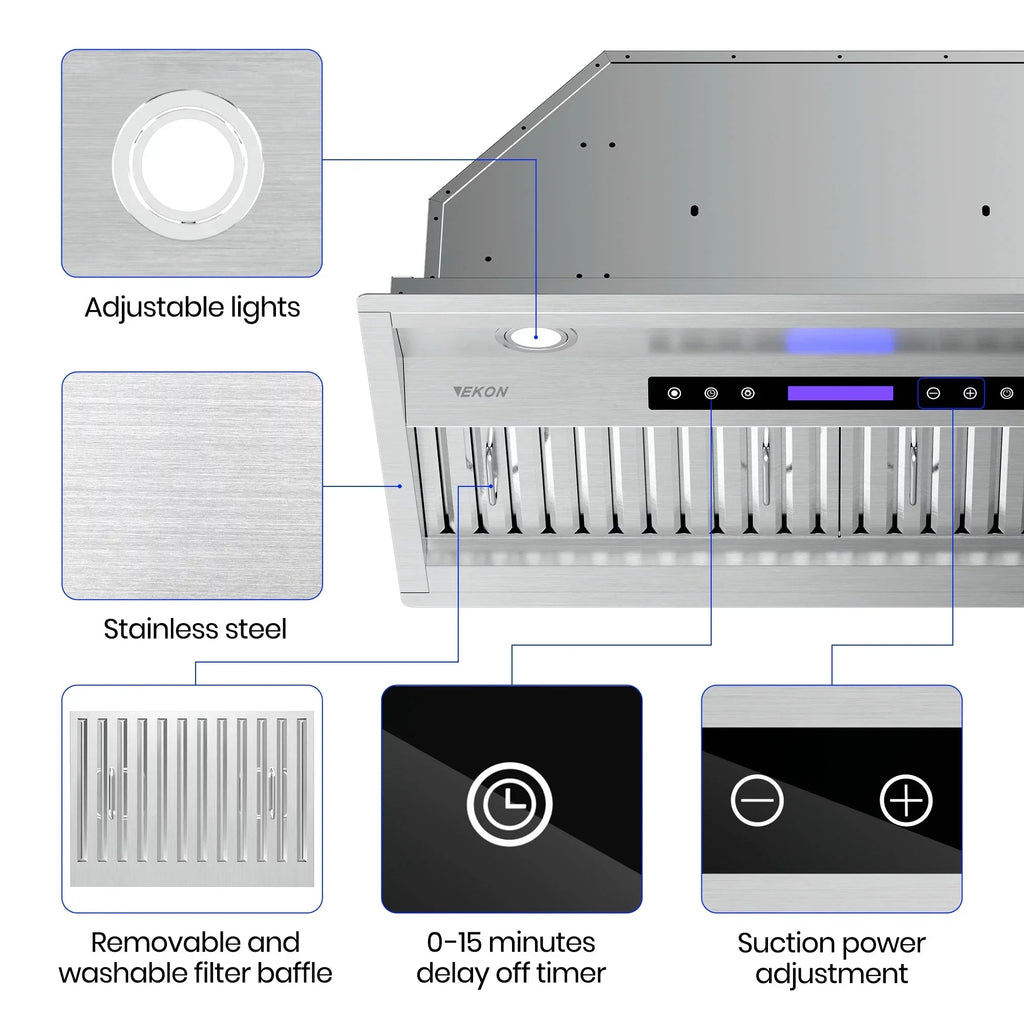 EKON Kitchen Expert 36 inch 900 CFM Convertible Insert Range Hood With Remote Control