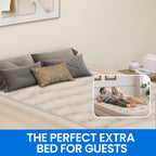 Dextrus Inflatable Queen Air Mattress With Built-In Pump, Steel Frame, Velvet Surface, Khaki