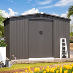 U-MAX 8 x 6 ft. Wood Grain Outdoor Metal Storage Shed With Lockable Door