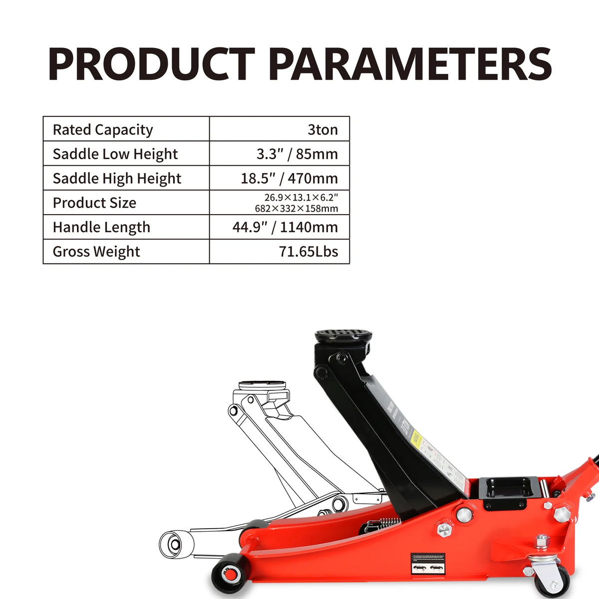 Seizeen Low Profile 3 Ton 6600 lbs Trolley Jack With Dual Lift Pump - Red