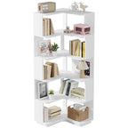 6-Tier Corner Bookshelf, 64.9 Inch Tall, Freestanding Wood Industrial Bookcase