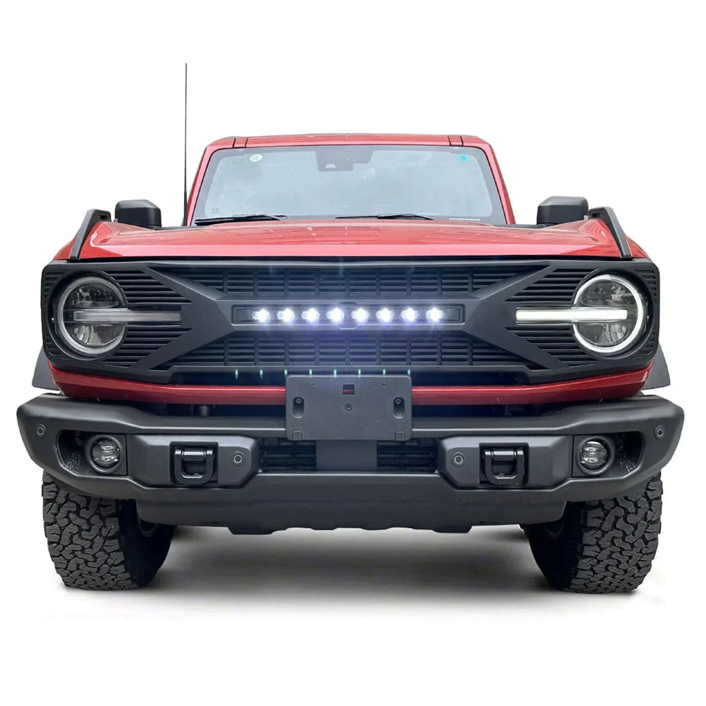 AMERICAN MODIFIED Tomahawk Grille With Lights for 2021-2024 Ford Bronco Without Front Camera - Matte Black