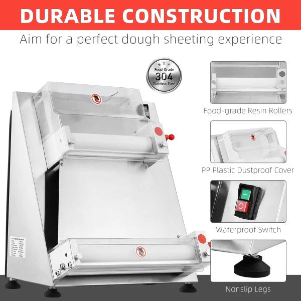 Commercial Pizza Dough Roller Sheeter, 370W, Stainless Steel, Max 16