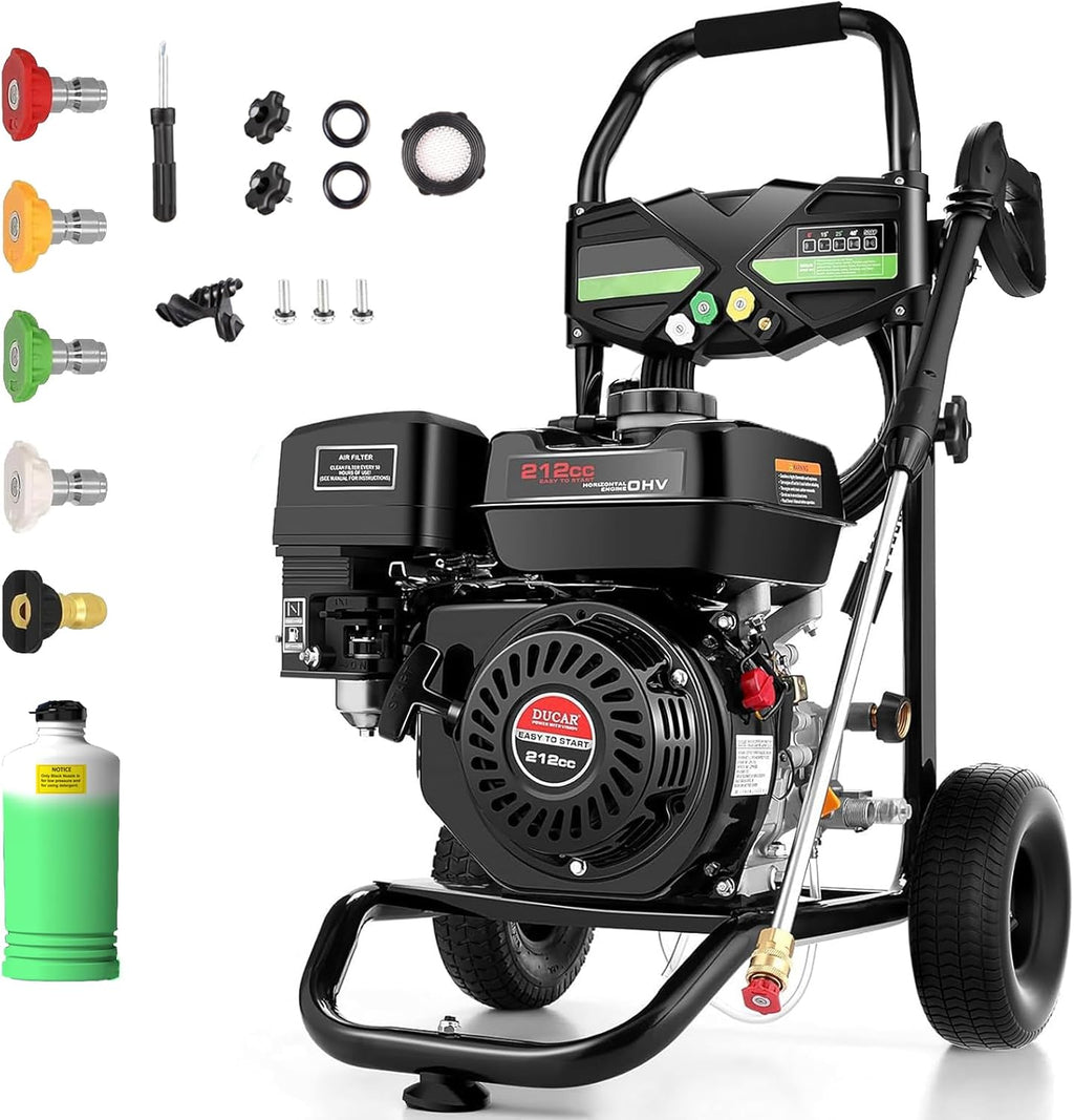 Gas Pressure Washer 4200 PSI 4.0 GPM, 212CC Engine, 5 Nozzles, 25ft Hose, 0.5Gal Soap Tank - 20FT x 1/4 Black