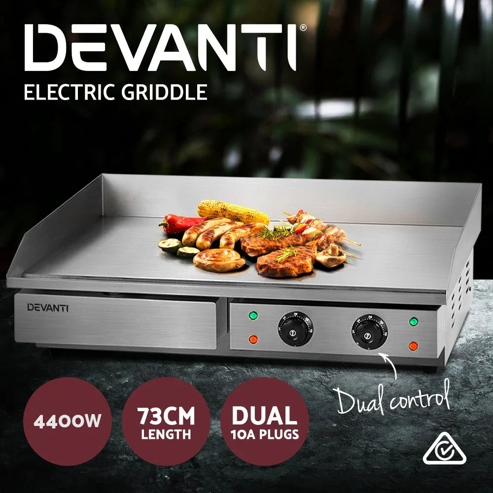 Devanti Commercial Electric Griddle BBQ Grill Plate, 73cm, 4400W, Silver