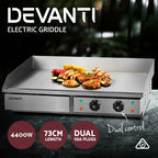 Devanti Commercial Electric Griddle BBQ Grill Plate, 73cm, 4400W, Silver