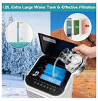 Bladeless Evaporative Cooler, 12L, 4 Ice Packs, 4 Modes, 3 Speeds, 7.5H Timer, White