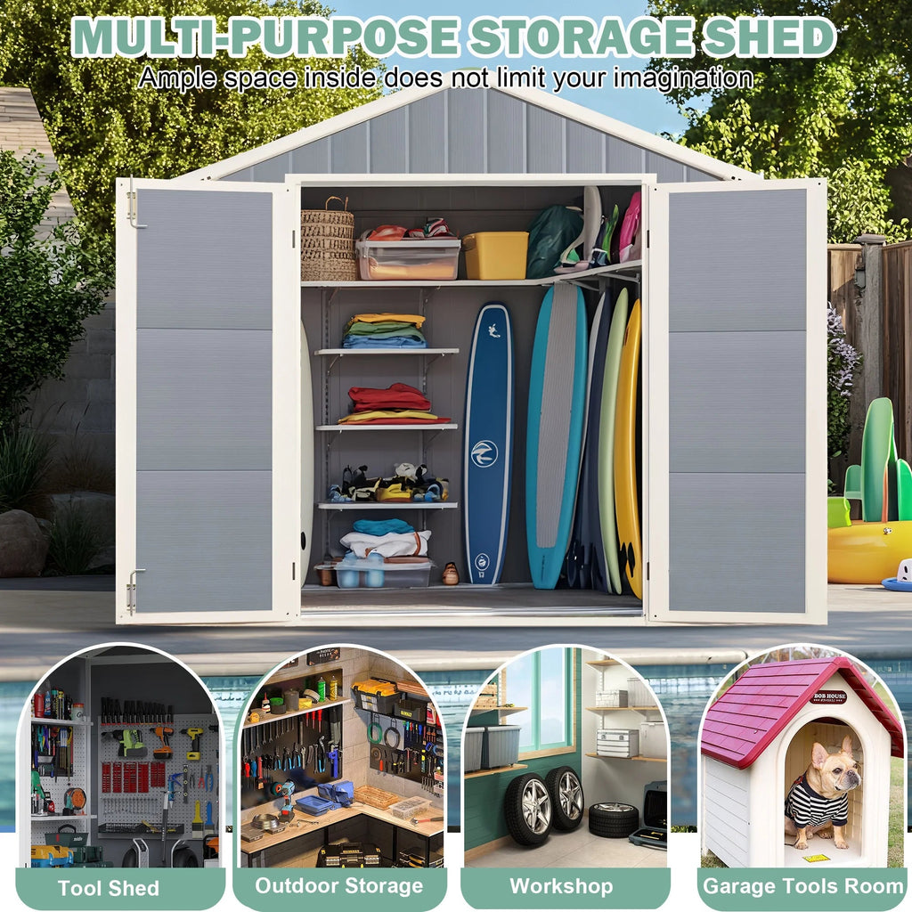 Seizeen Resin Outdoor Storage Shed With Floor, Light Gray, 82 in H