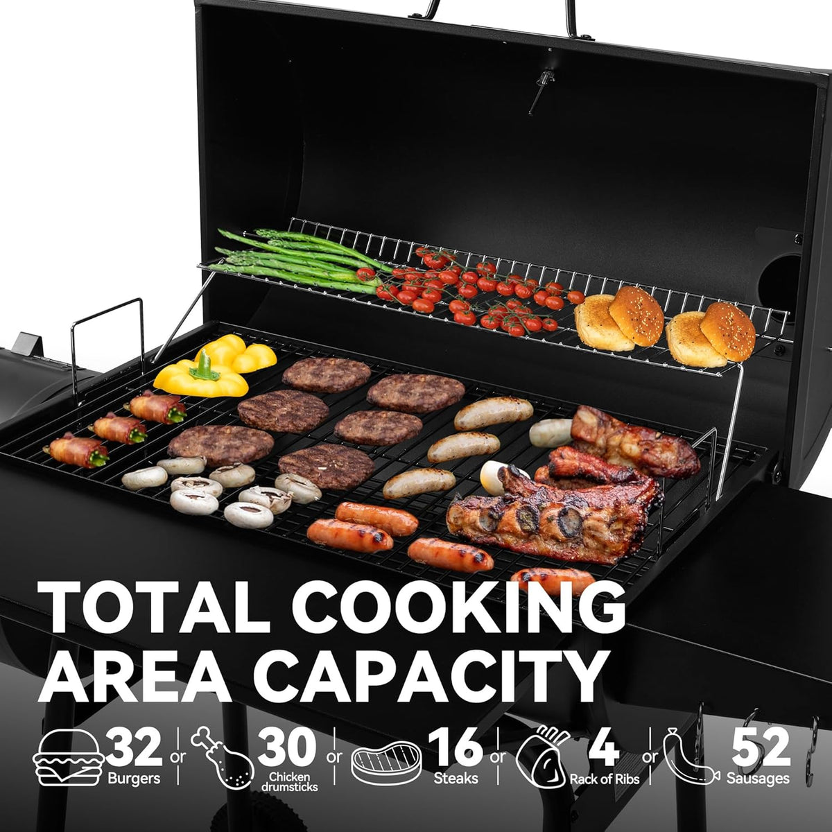 Royal Gourmet Charcoal Grill With Offset Smoker, Cover, 811 Square Inches, Black - CC1830SC