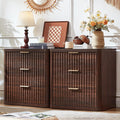 LEYAOYAO Fluted Farmhouse Nightstand Set Of 2, Walnut, 23 inch Wide, 3 Drawers With Charging Station
