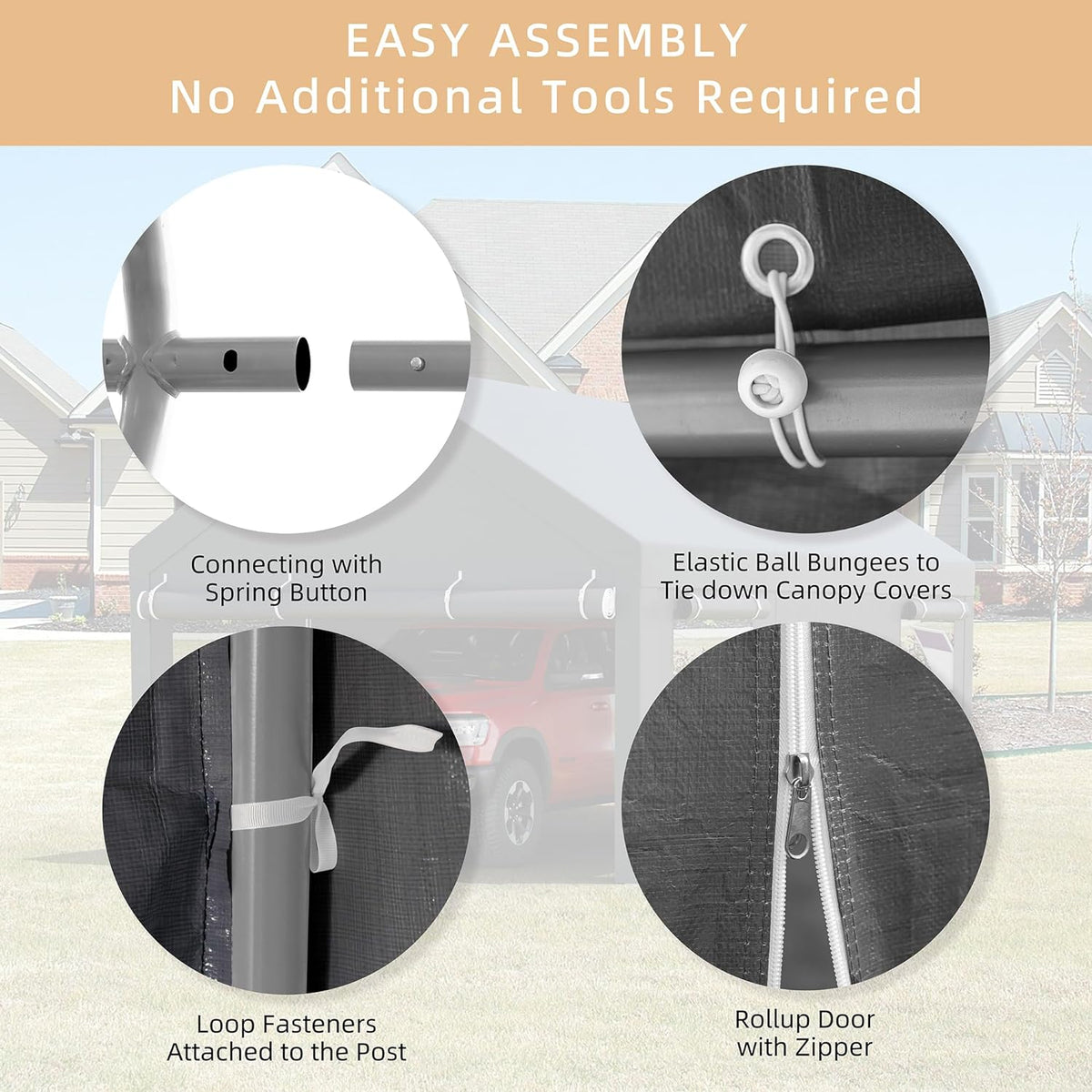 JY QAQA Heavy Duty Carport 12x20 FT With Removable Side Walls And Doors, Grey