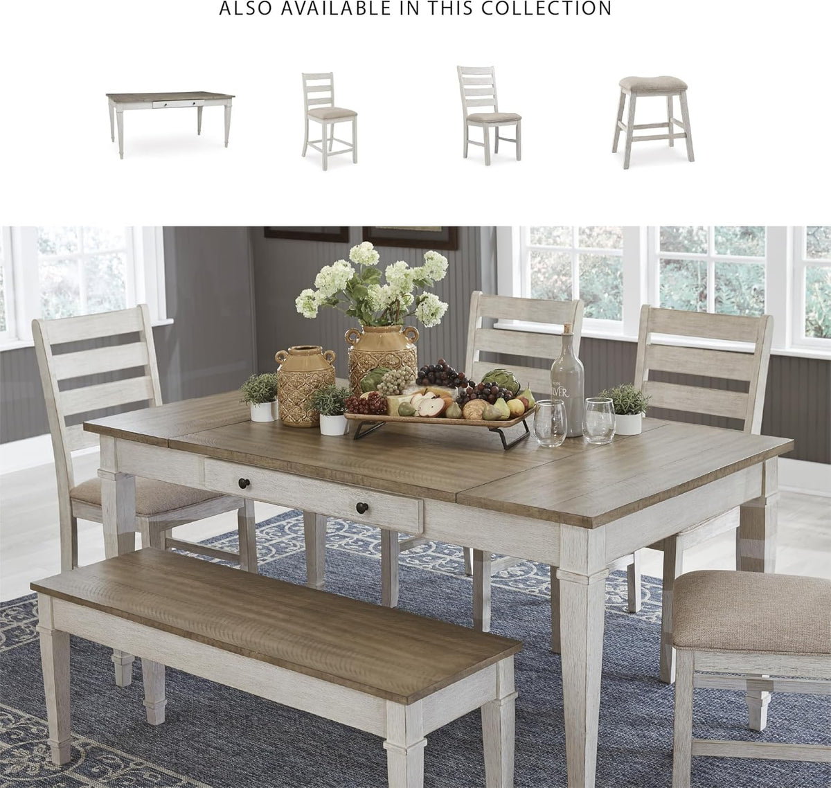 Signature Design by Ashley Rectangular Dining Table With Storage, White & Light Brown, 36in W x 66in D x 30.25in H - Skempton