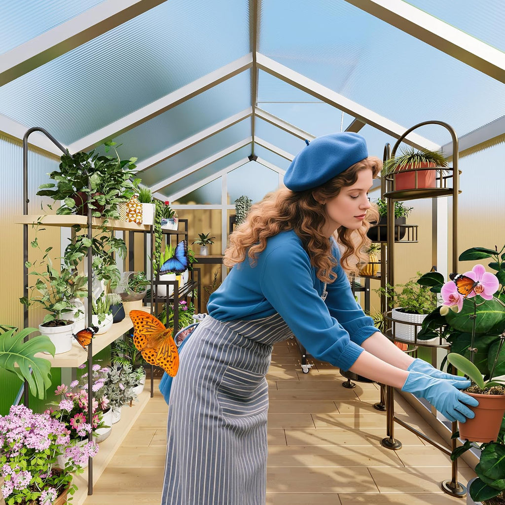 Garvee 6 x 10 ft Green Polycarbonate Greenhouse With Aluminum Frame, Lockable Door And Adjustable Roof Vent
