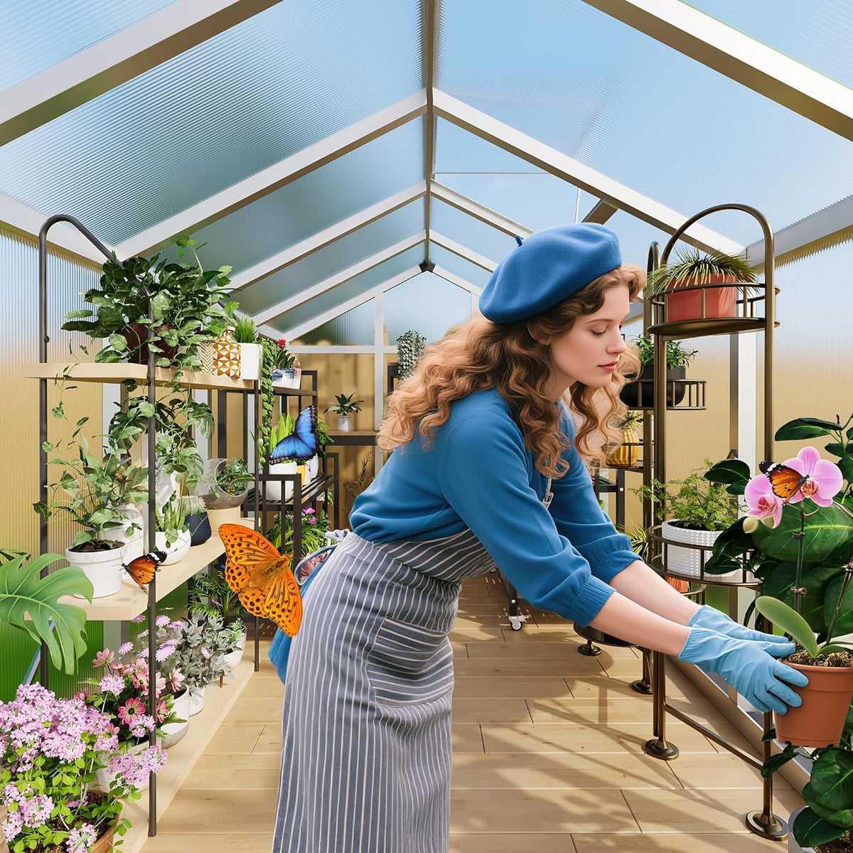 Garvee 6 x 10 ft Green Polycarbonate Greenhouse With Aluminum Frame, Lockable Door And Adjustable Roof Vent
