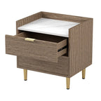 Ecarpat 2-Drawer Nightstand With Metal Legs And Marbled Worktop - 19.7in x 15.8in x 21.3in