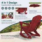 KINGYES Folding Adirondack Rocker Chair Set Of 2 With Footrest And Dual Cup Holders - Black