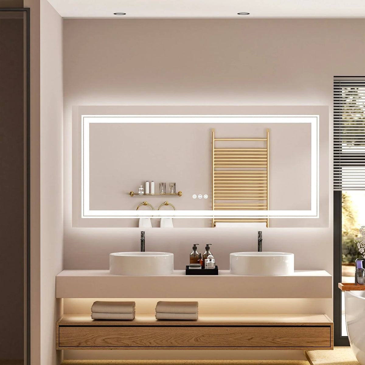 LED Lighted Bathroom Vanity Mirror, Silver, 3 Colors