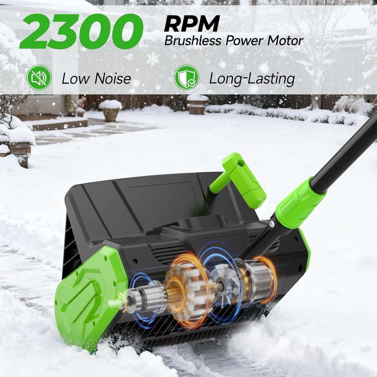 GEARPASS Cordless Snow Shovel 21V 16-Inch With 2 3000mAh Recharge Batteries