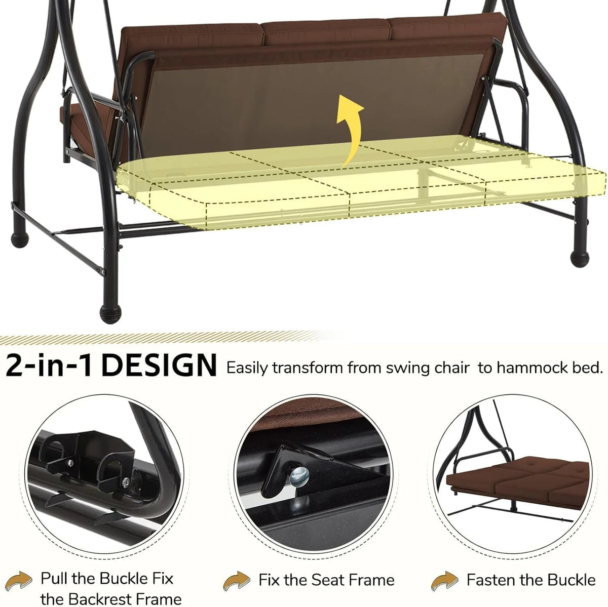 AECOJOY 3-Person Steel Canopy Porch Swing Glider Hammock