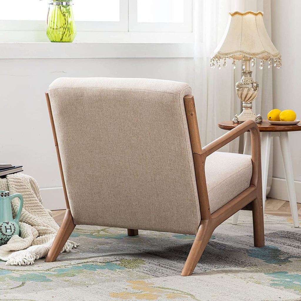 Bonzy Home Mid-Century Modern Fabric Accent Chair With Solid Wood Frame, Beige