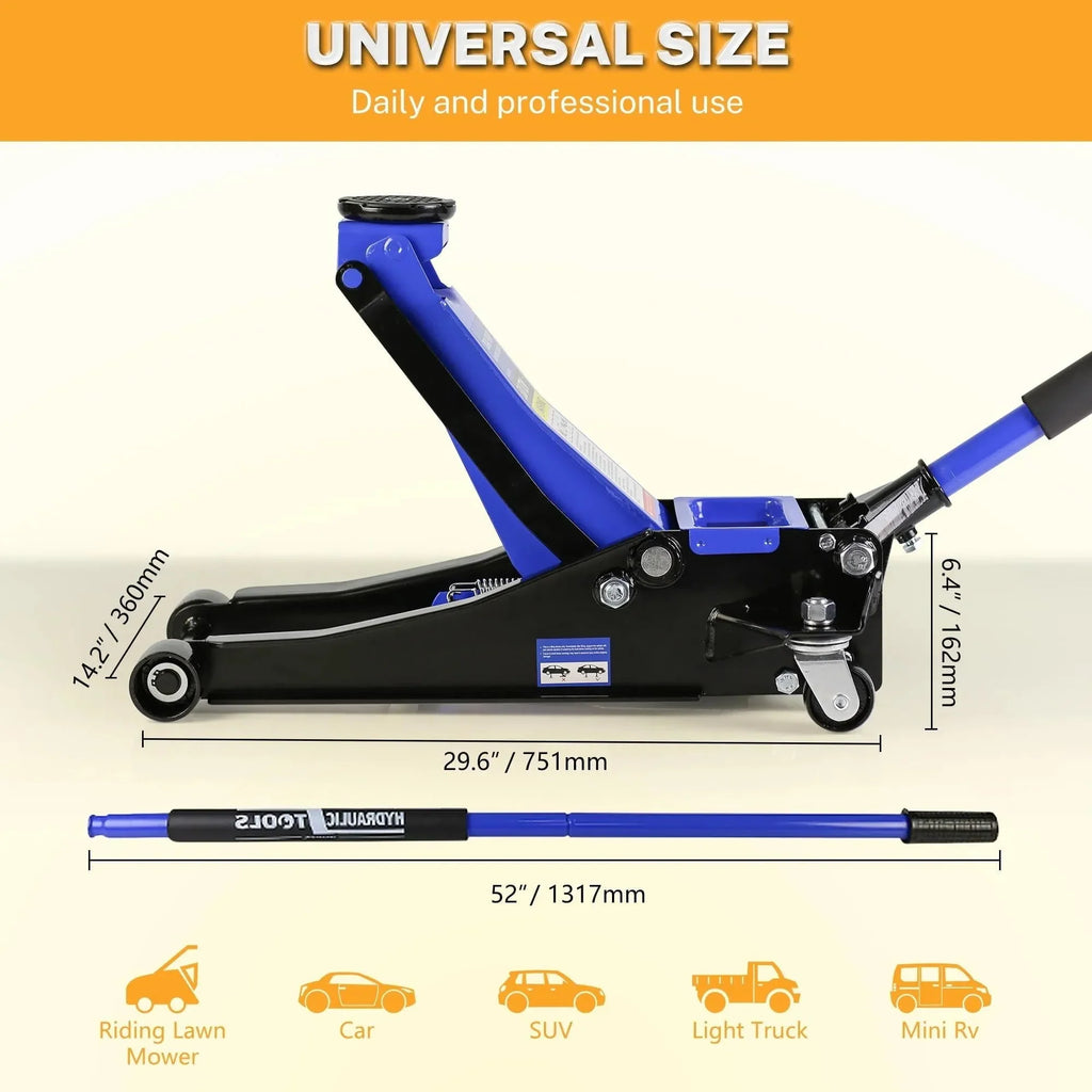 Seizeen 4-Ton Low Profile Floor Jack With Dual Pump Pistons, 4"-21" Lifting Range