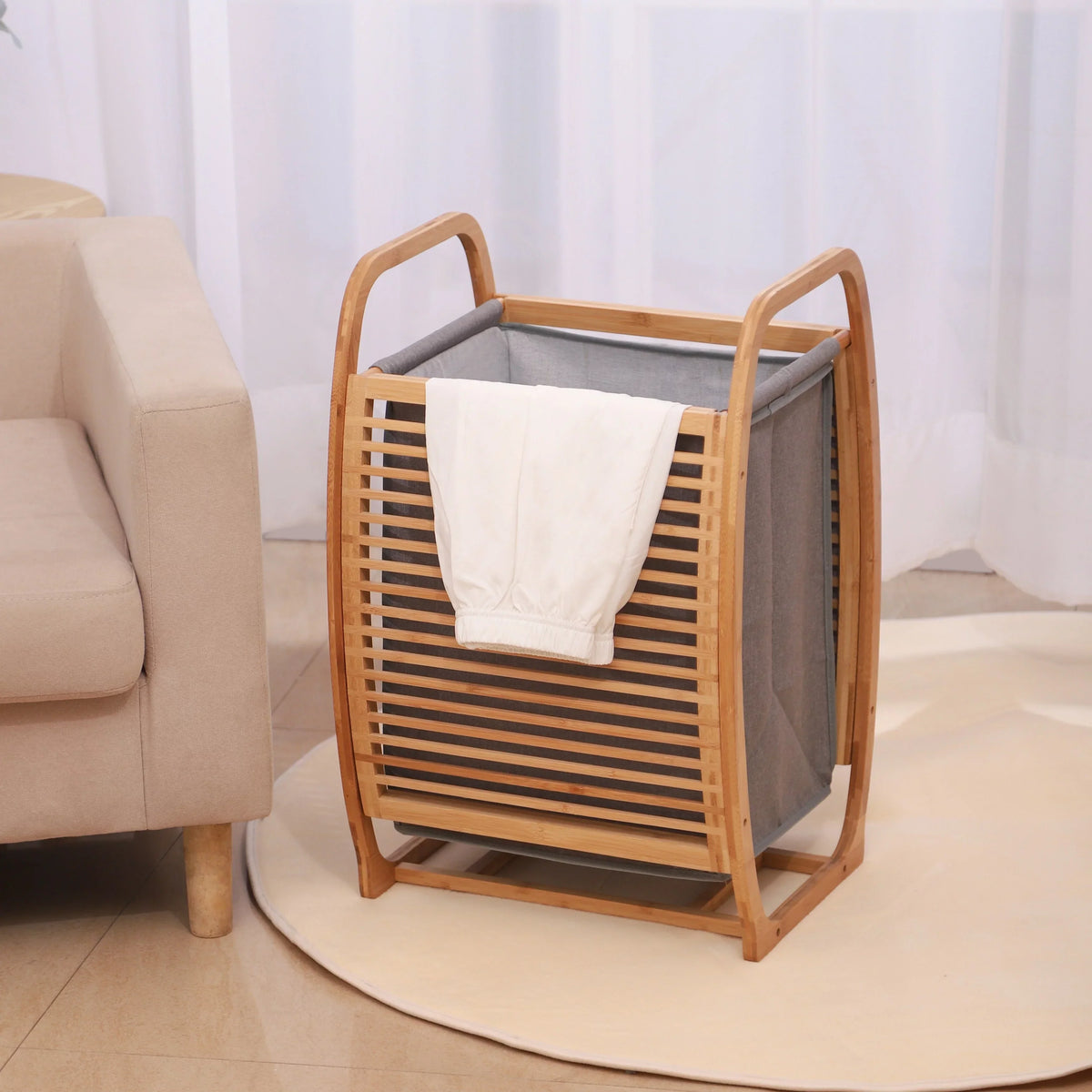 Proman Products Cambridge Bamboo Laundry Hamper With Lid And Handles, Natural, 16 W x 14 D x 24 H