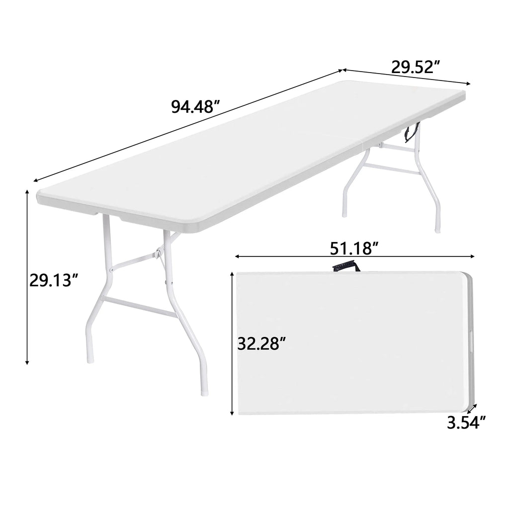 8 Foot Bi-Fold Outdoor Folding Table, White