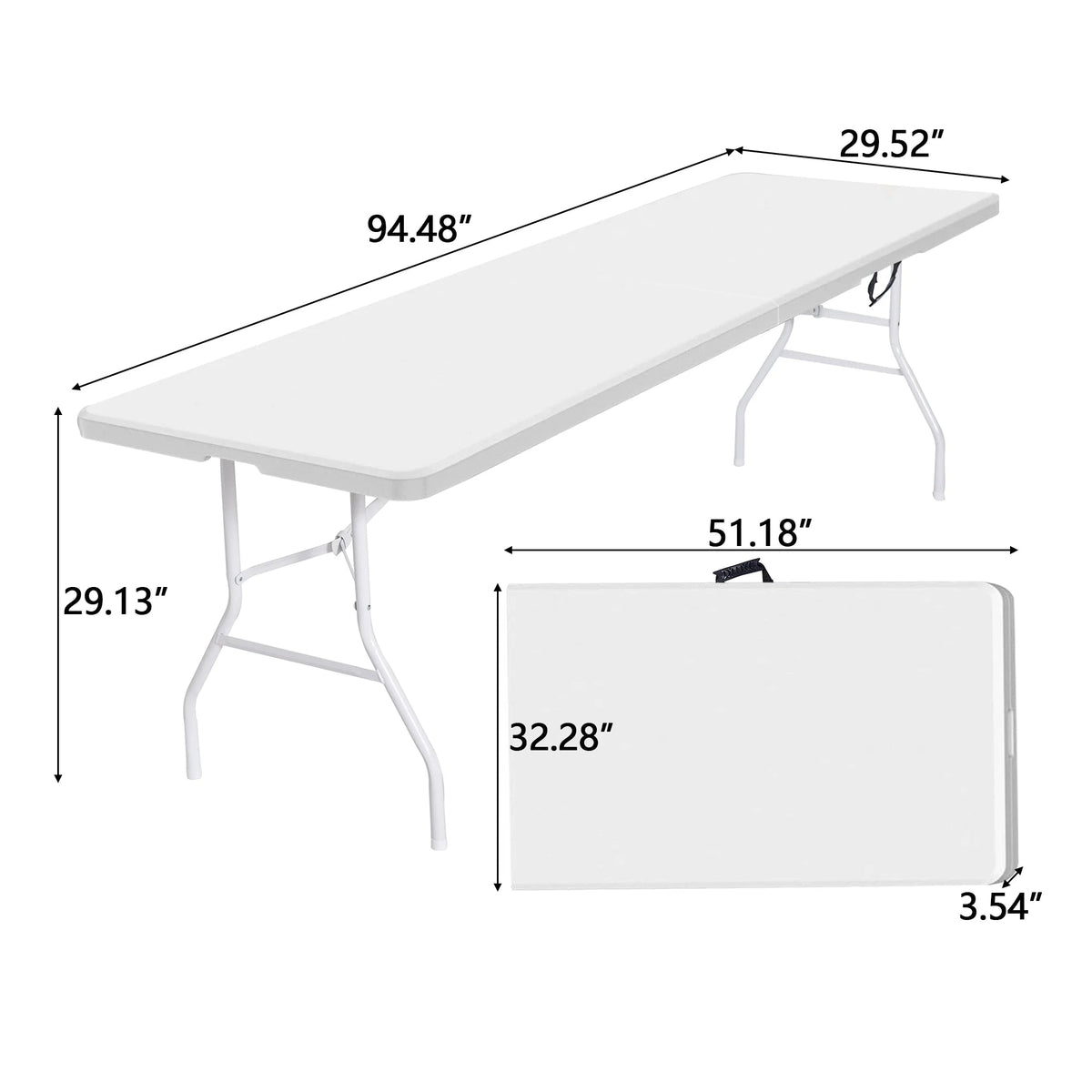 8 Foot Bi-Fold Outdoor Folding Table, White