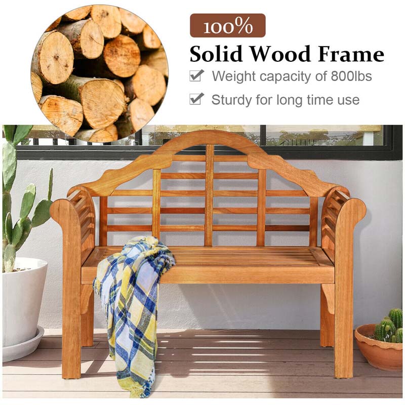 4 FT Folding Outdoor Eucalyptus Wood Bench, Natural, 2-Person - 49 in x 21 in x 38 in