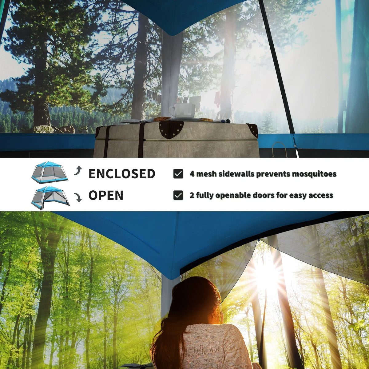 Outsunny 12' x 12' 8 Person Screen House Tent With Carry Bag And 4 Mesh Walls - Sky Blue
