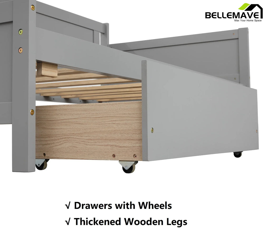 Bellemave Twin Wood Storage Daybed With 2 Drawers, Gray
