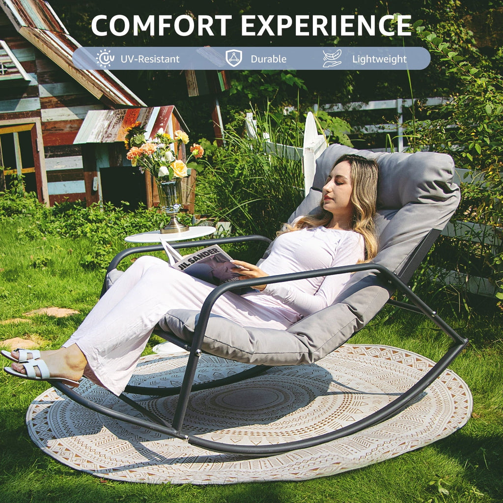 RADIATA Oversized Wicker Papasan Rocking Recliner With Footrest, 450 lbs, Beige