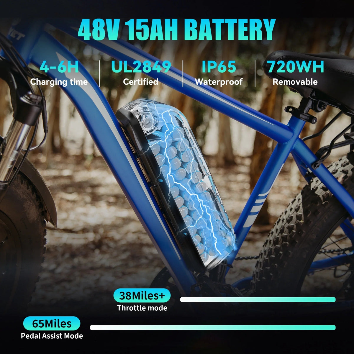 AMYET 26 x 4 Fat Tire Electric Mountain Bike, 48V 15Ah, 7-Speed - EB26
