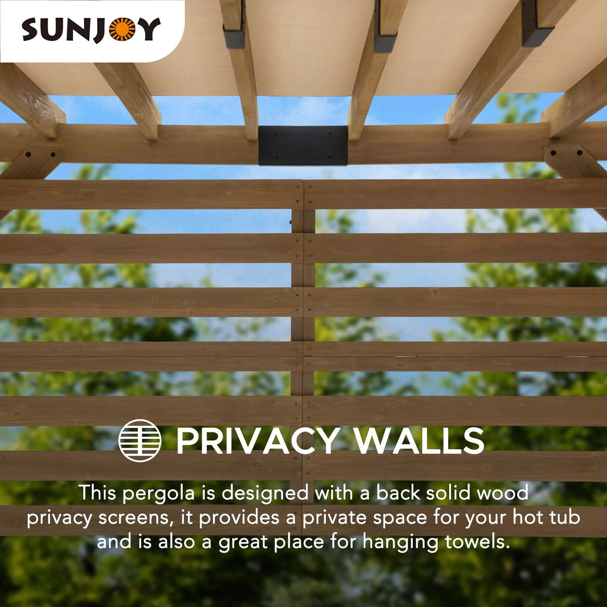 Sunjoy Cedar Wood Hot Tub Pergola 10 x 11 ft With Adjustable Canopy And Privacy Screen